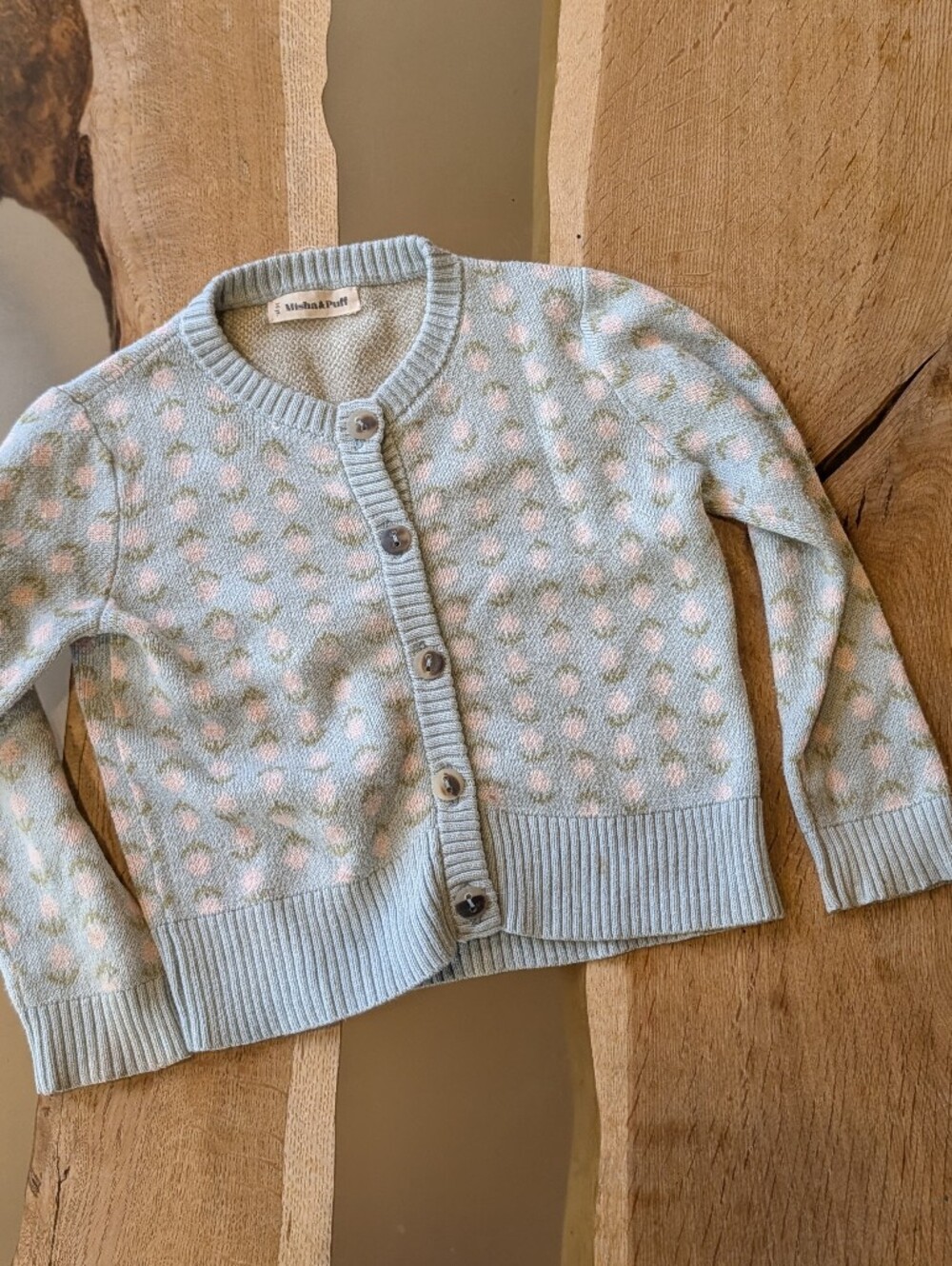 Misha And Puff 2-3Y Kids Light Blue Dot Cardigan Floral